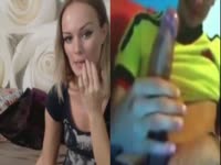 Barely of legal age blonde girl gets embarrassed while watching guy suck his enormous cock